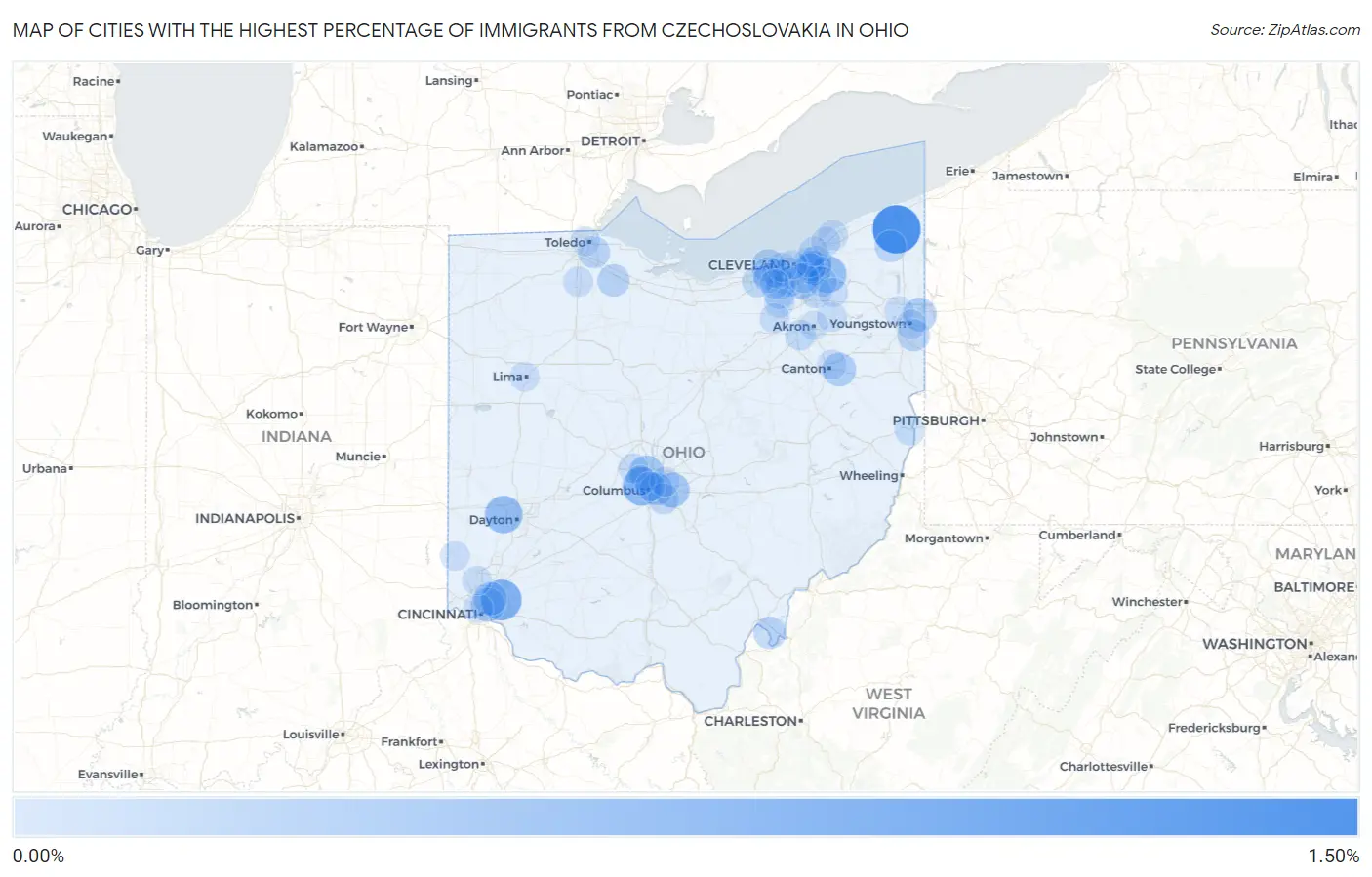 Cities with the Highest Percentage of Immigrants from Czechoslovakia in Ohio Map
