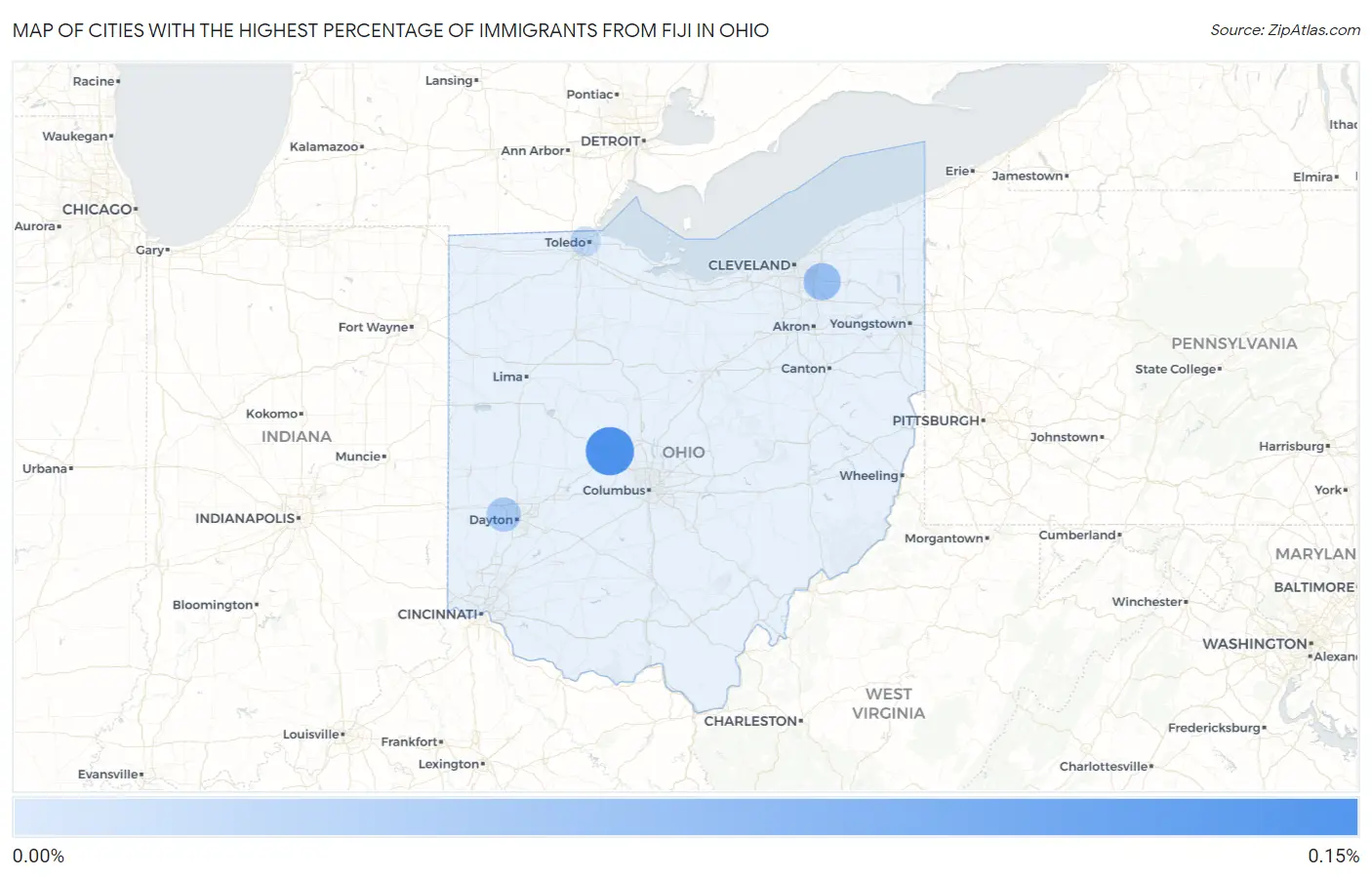 Cities with the Highest Percentage of Immigrants from Fiji in Ohio Map