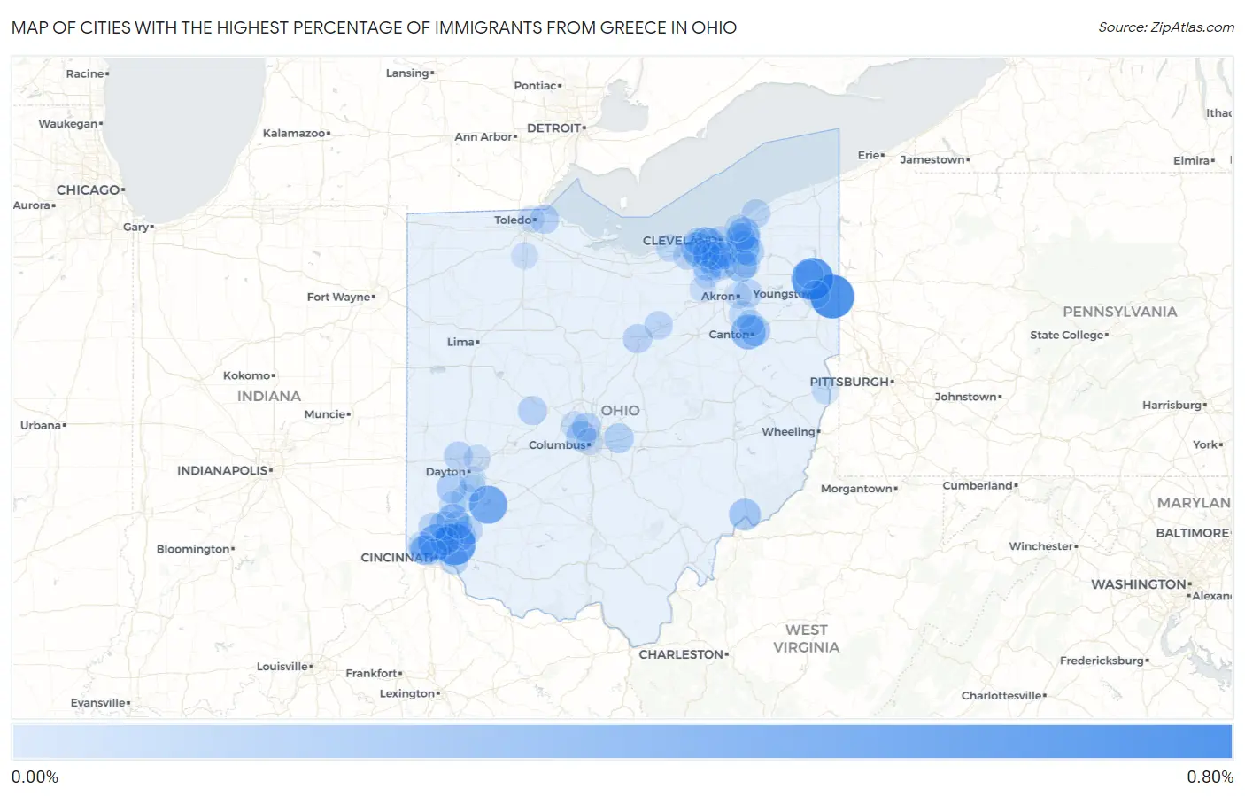 Cities with the Highest Percentage of Immigrants from Greece in Ohio Map