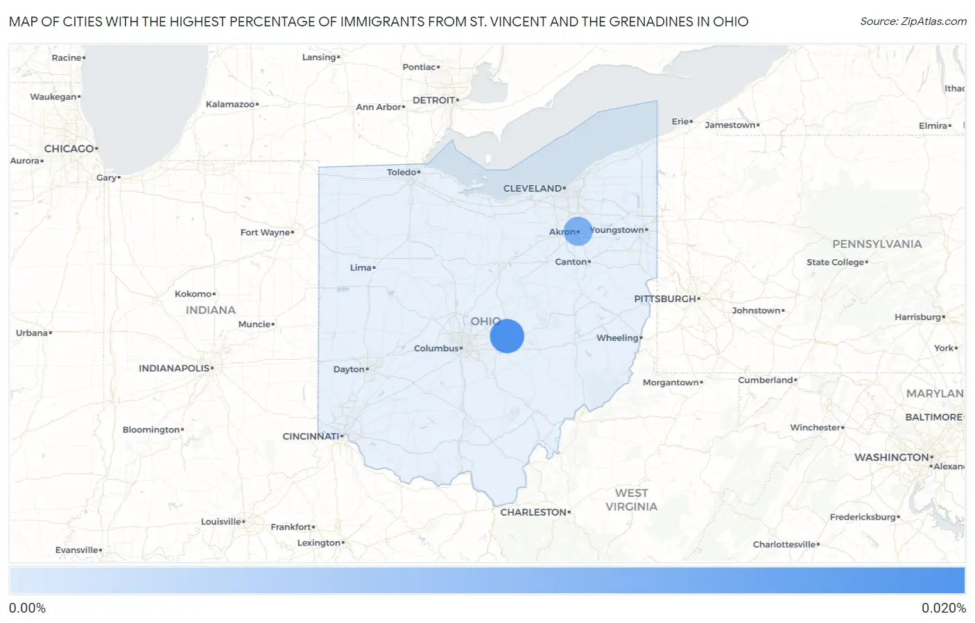 Cities with the Highest Percentage of Immigrants from St. Vincent and the Grenadines in Ohio Map