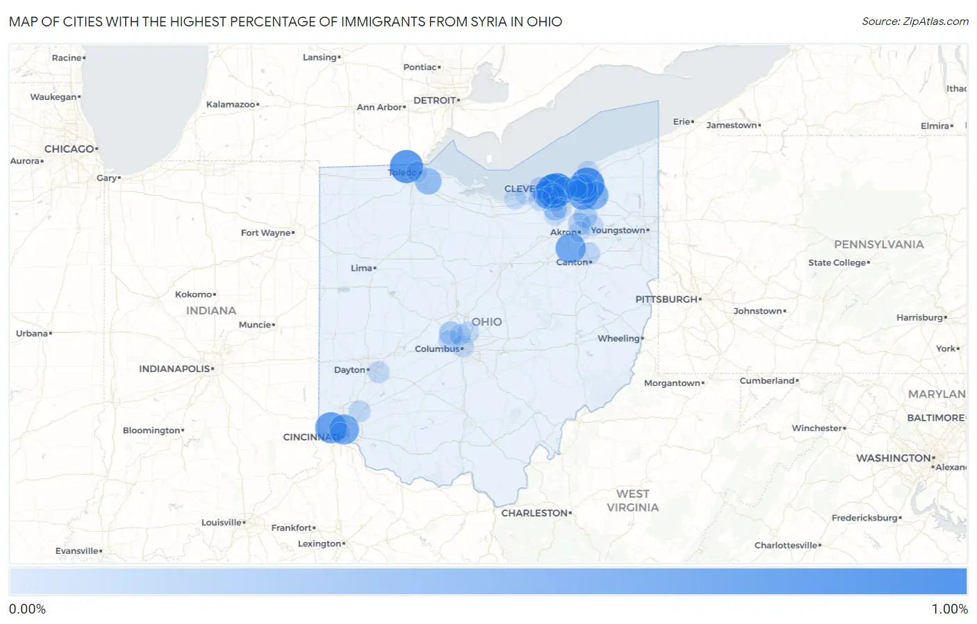 Cities with the Highest Percentage of Immigrants from Syria in Ohio Map