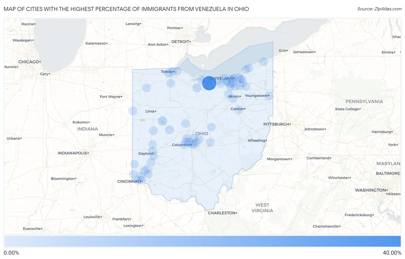 Cities with the Highest Percentage of Immigrants from Venezuela in Ohio Map