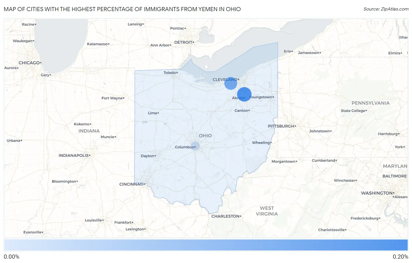 Cities with the Highest Percentage of Immigrants from Yemen in Ohio Map