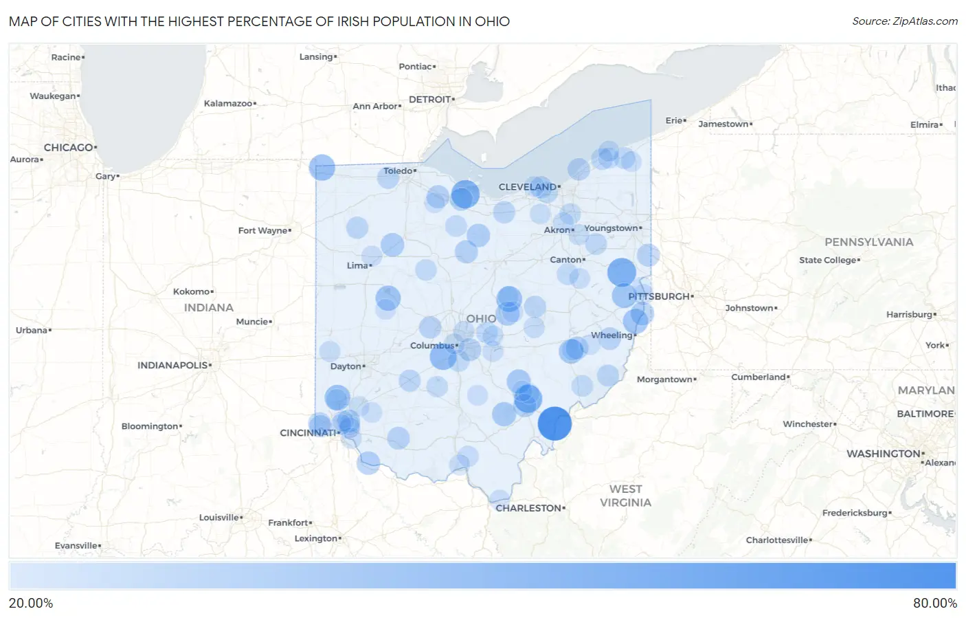 Cities with the Highest Percentage of Irish Population in Ohio Map