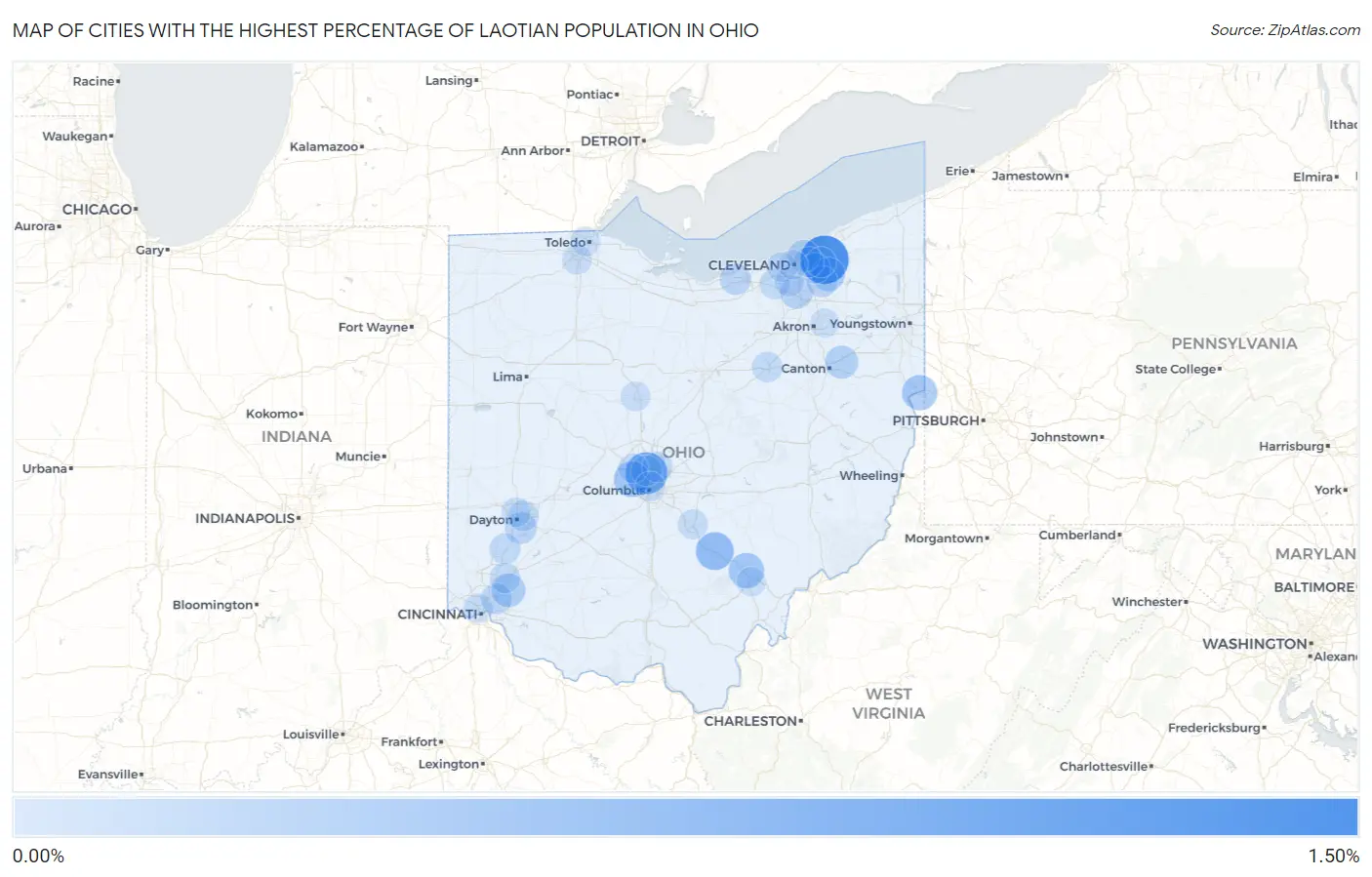 Cities with the Highest Percentage of Laotian Population in Ohio Map