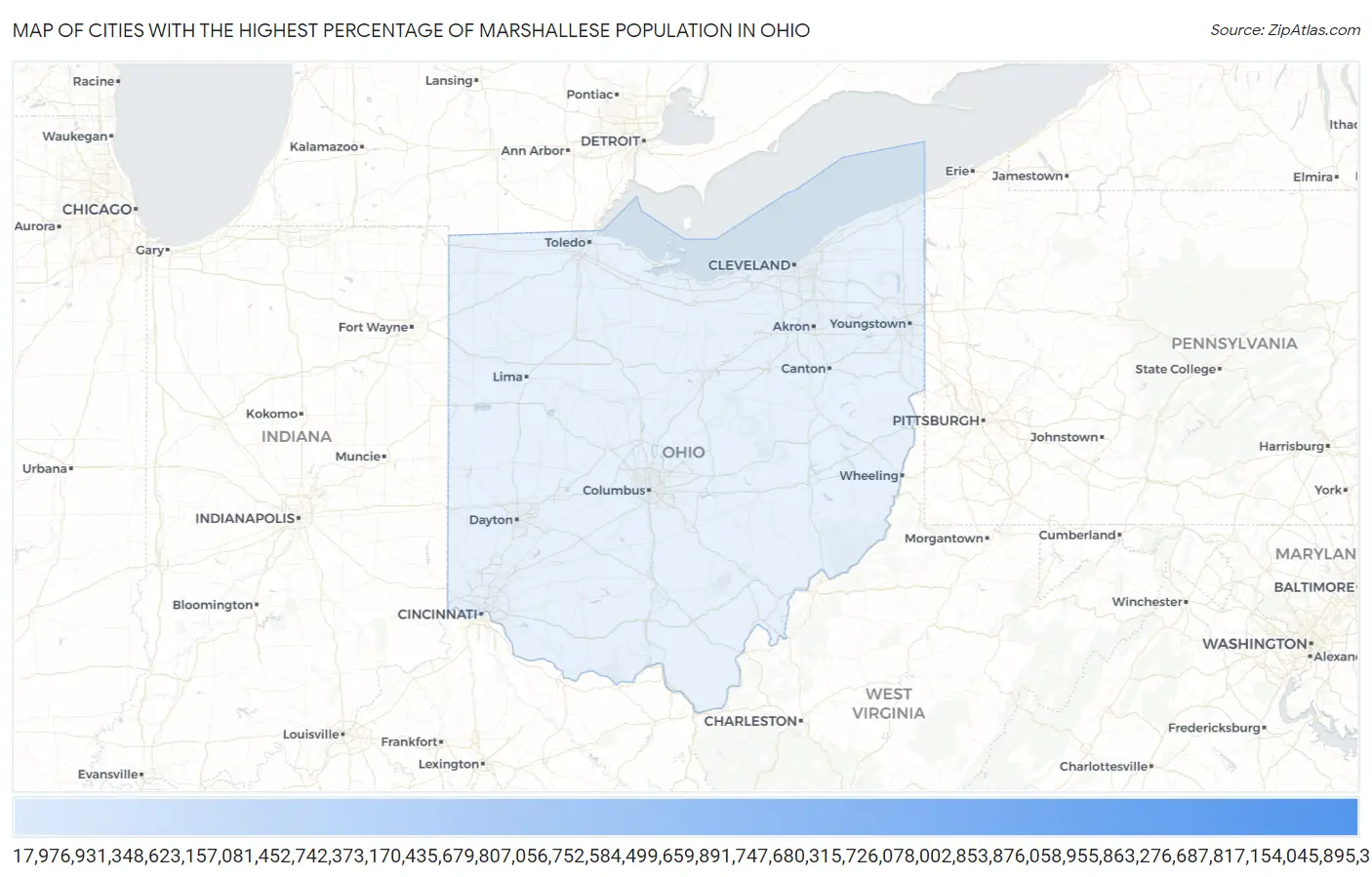 Cities with the Highest Percentage of Marshallese Population in Ohio Map