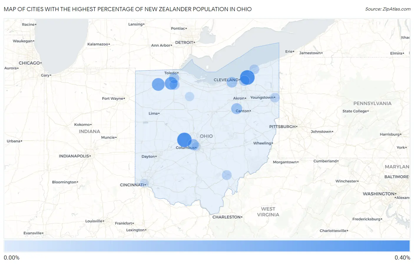 Cities with the Highest Percentage of New Zealander Population in Ohio Map