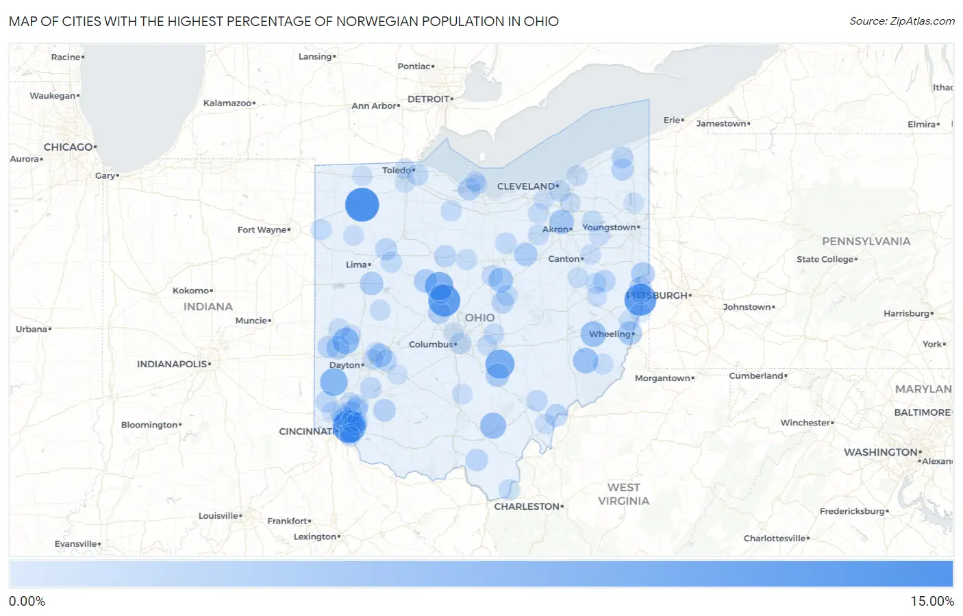 Cities with the Highest Percentage of Norwegian Population in Ohio Map