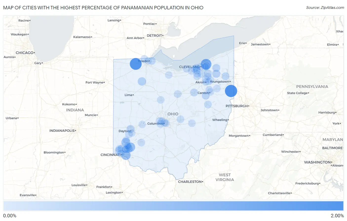 Cities with the Highest Percentage of Panamanian Population in Ohio Map