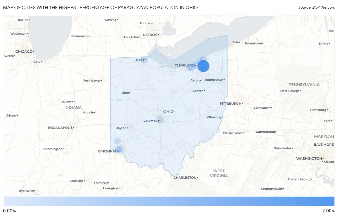 Cities with the Highest Percentage of Paraguayan Population in Ohio Map