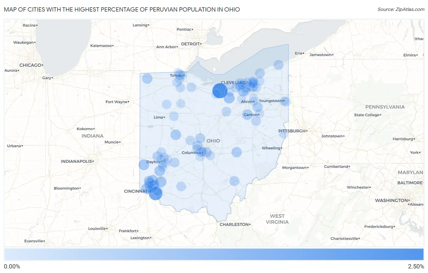 Cities with the Highest Percentage of Peruvian Population in Ohio Map