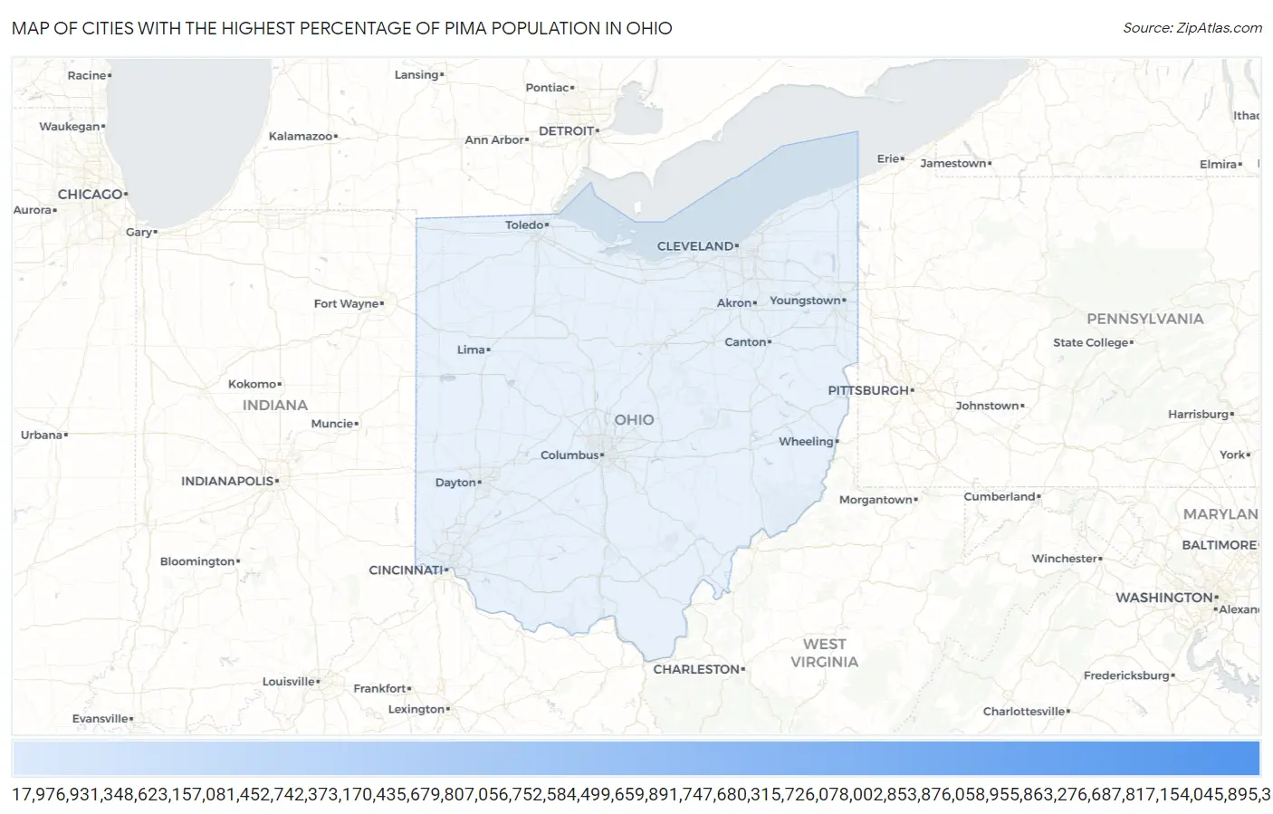 Cities with the Highest Percentage of Pima Population in Ohio Map