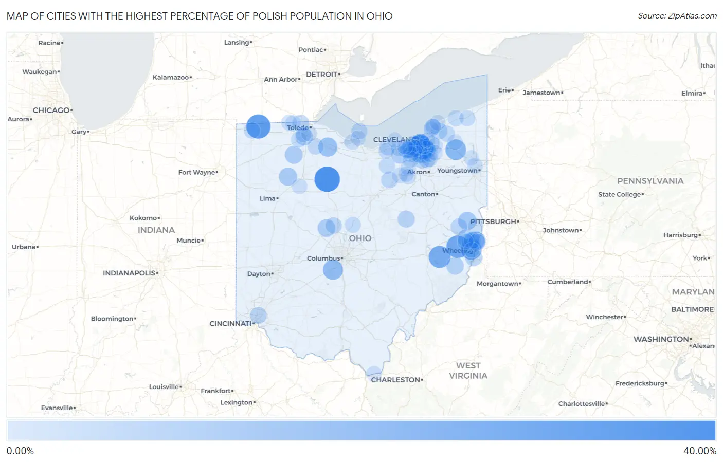 Cities with the Highest Percentage of Polish Population in Ohio Map