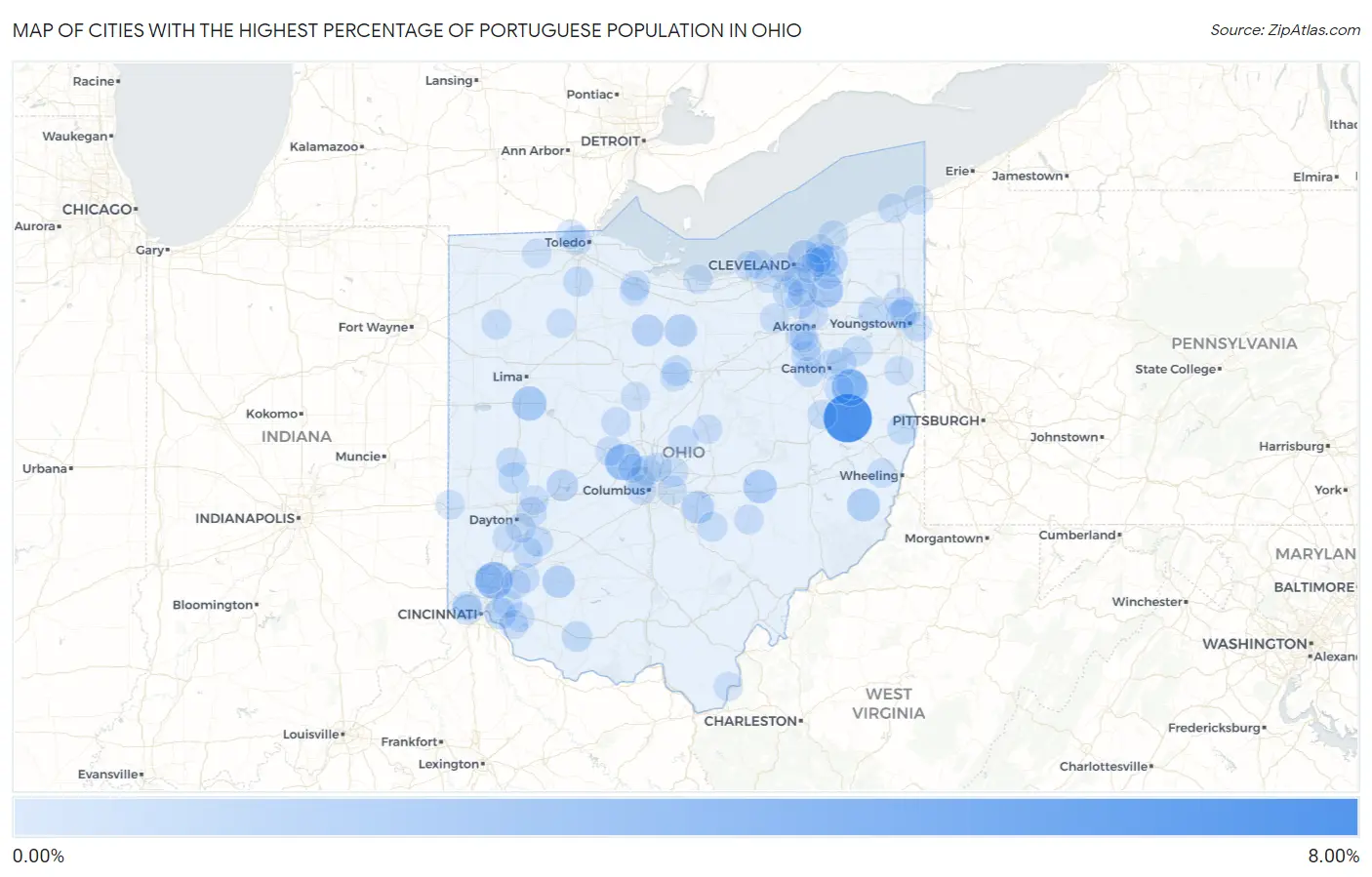 Cities with the Highest Percentage of Portuguese Population in Ohio Map