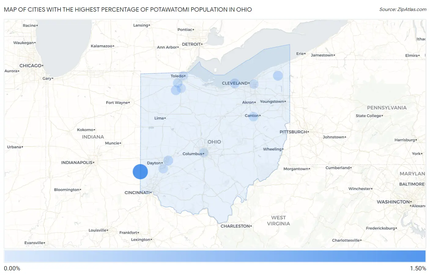 Cities with the Highest Percentage of Potawatomi Population in Ohio Map