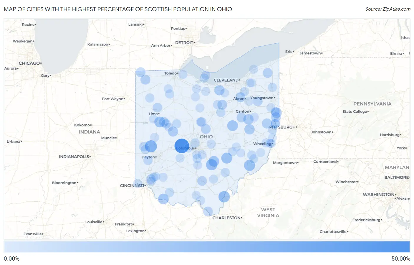 Cities with the Highest Percentage of Scottish Population in Ohio Map