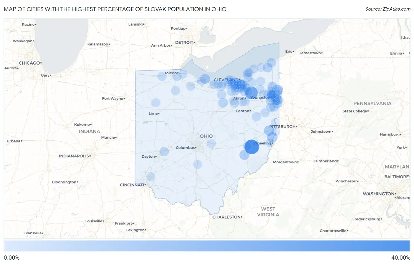 Cities with the Highest Percentage of Slovak Population in Ohio Map