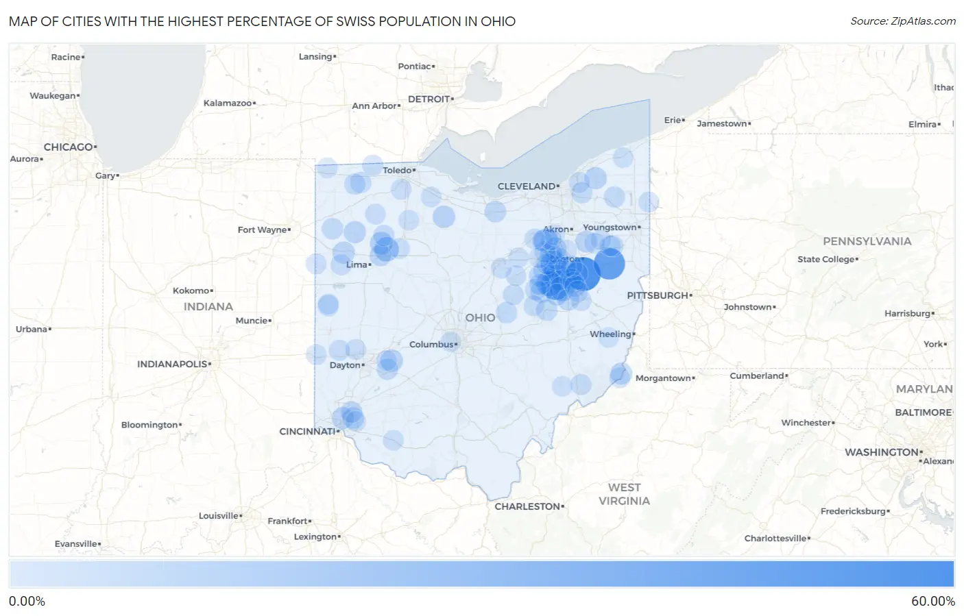 Cities with the Highest Percentage of Swiss Population in Ohio Map