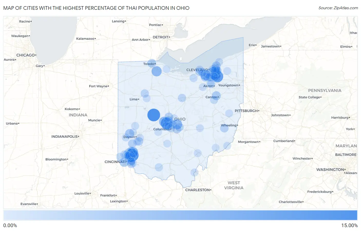 Cities with the Highest Percentage of Thai Population in Ohio Map