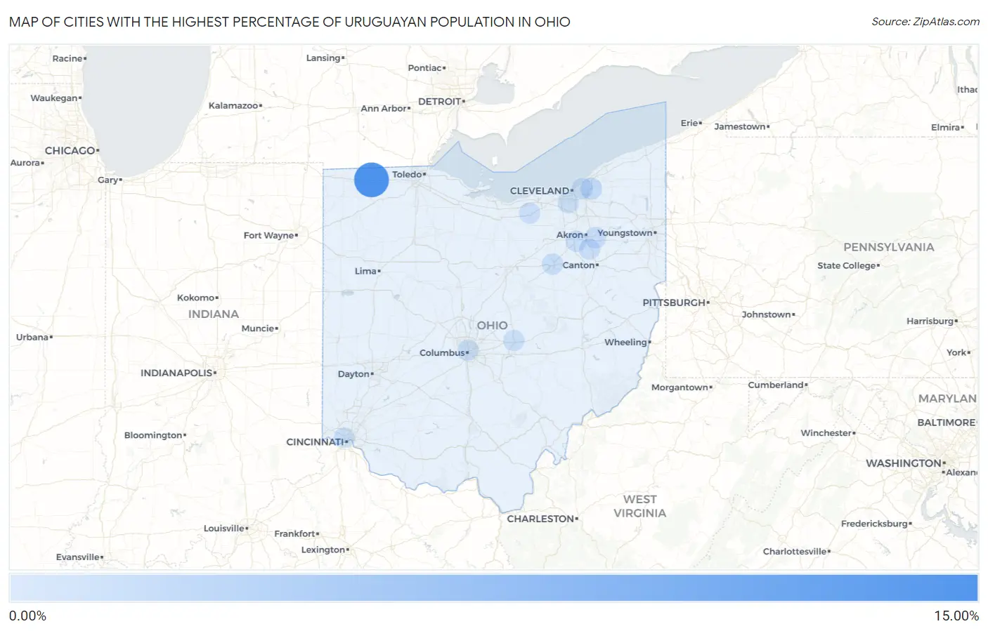 Cities with the Highest Percentage of Uruguayan Population in Ohio Map