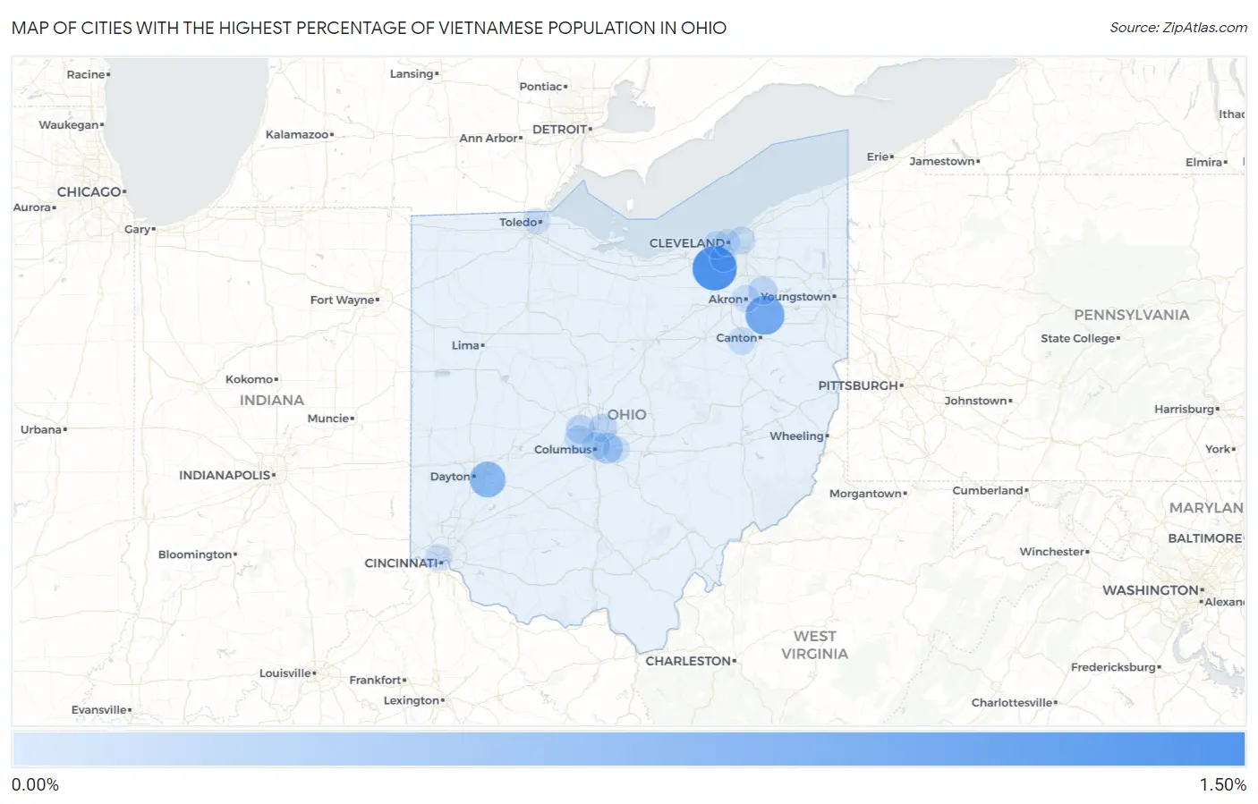 Cities with the Highest Percentage of Vietnamese Population in Ohio Map