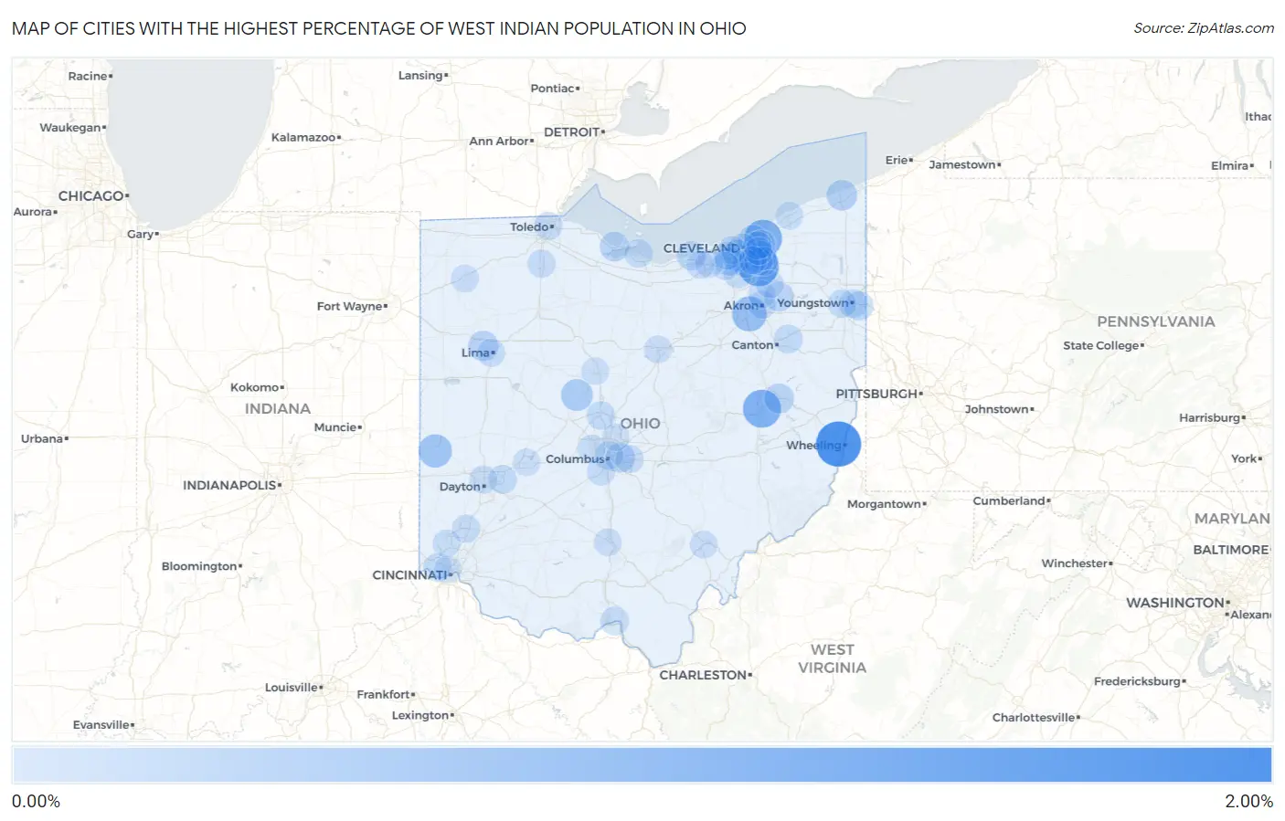Cities with the Highest Percentage of West Indian Population in Ohio Map
