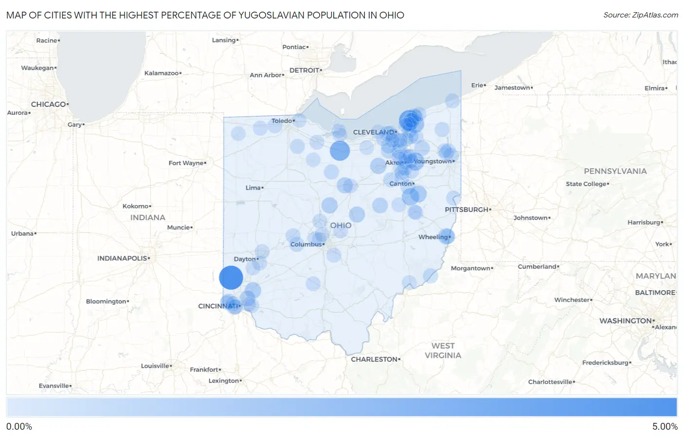 Cities with the Highest Percentage of Yugoslavian Population in Ohio Map
