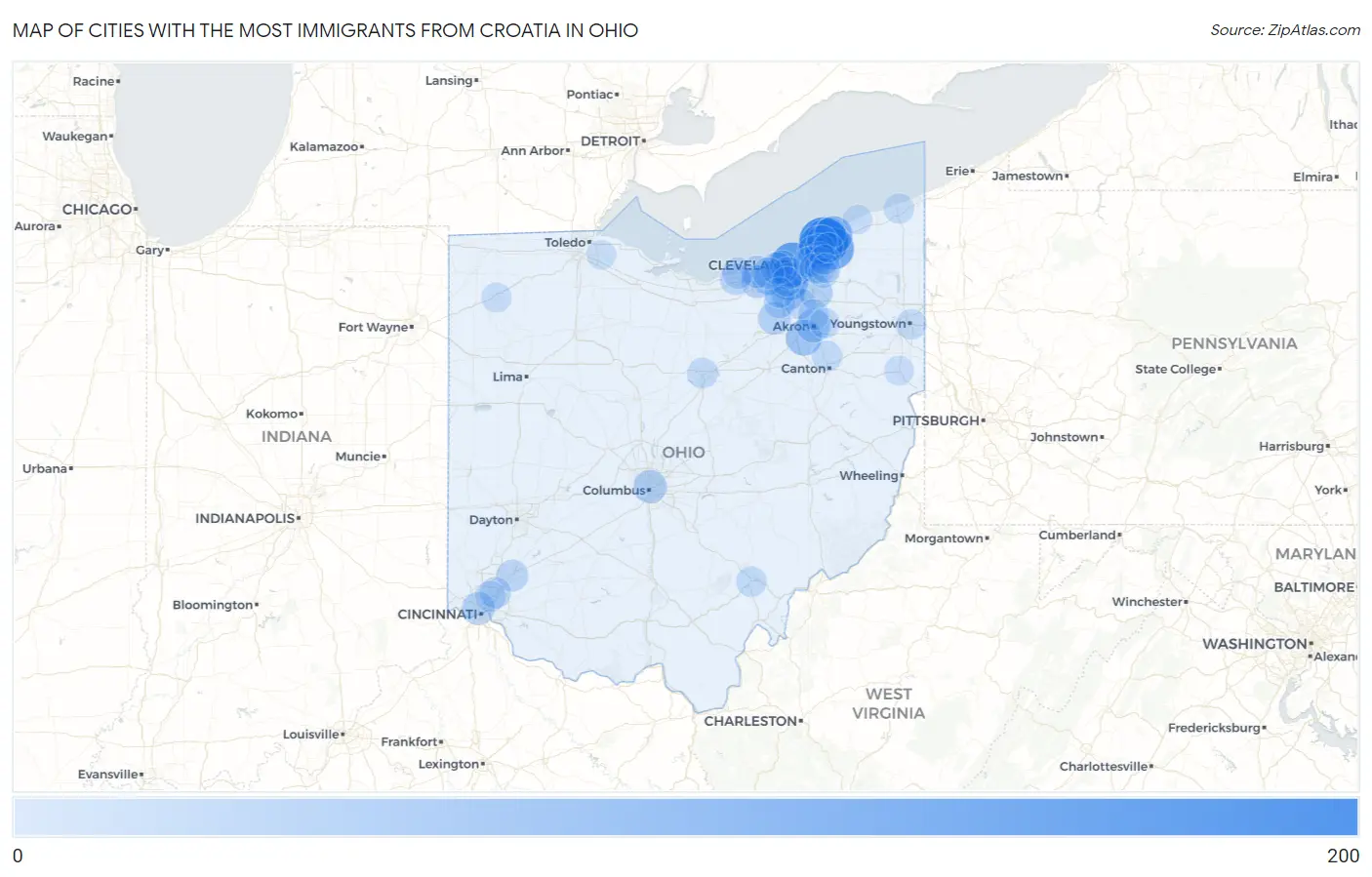 Cities with the Most Immigrants from Croatia in Ohio Map