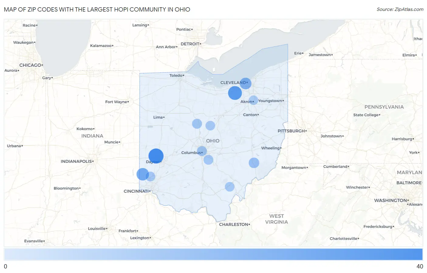 Zip Codes with the Largest Hopi Community in Ohio Map