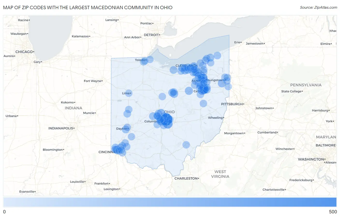 Zip Codes with the Largest Macedonian Community in Ohio Map