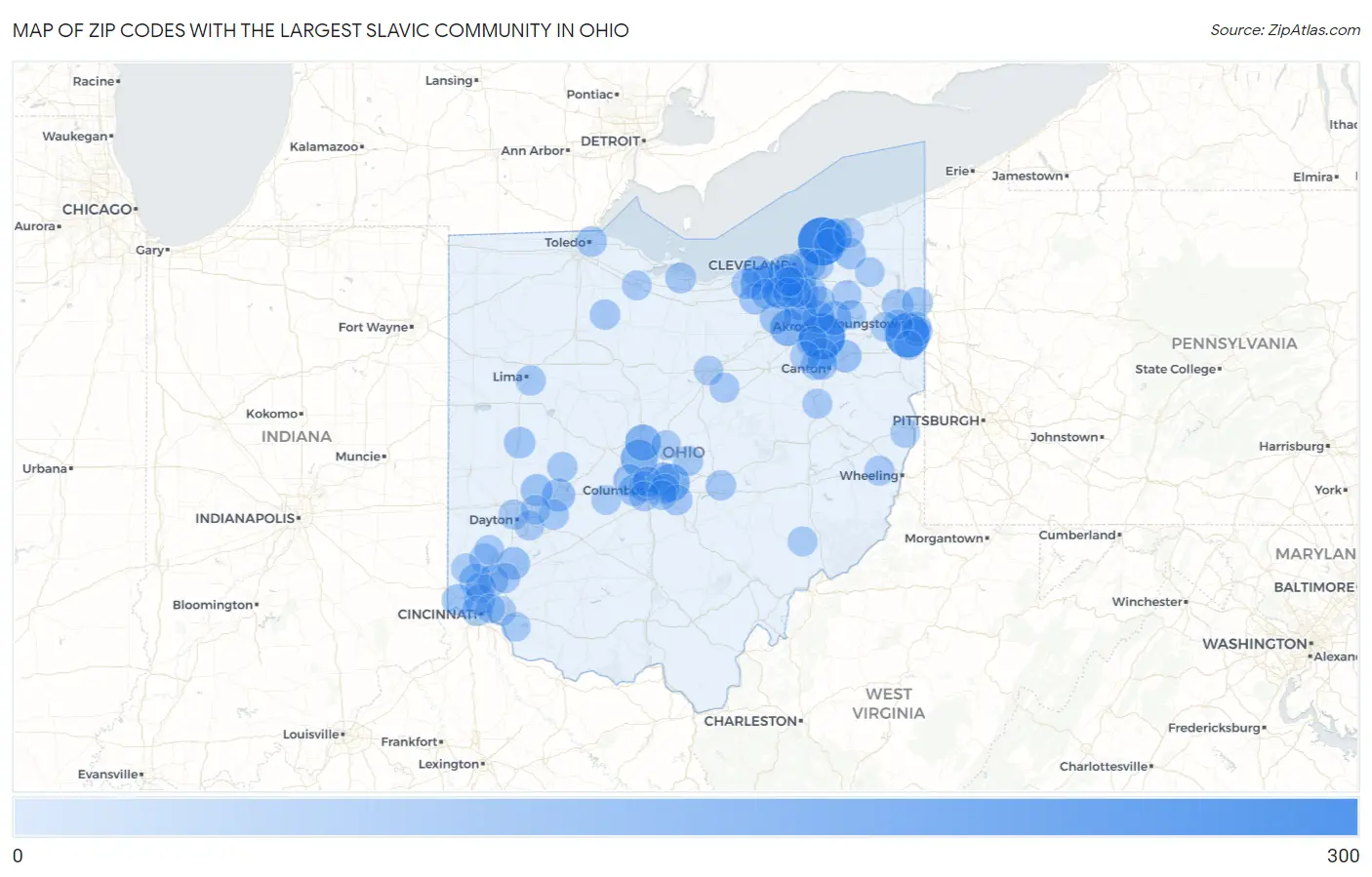 Zip Codes with the Largest Slavic Community in Ohio Map