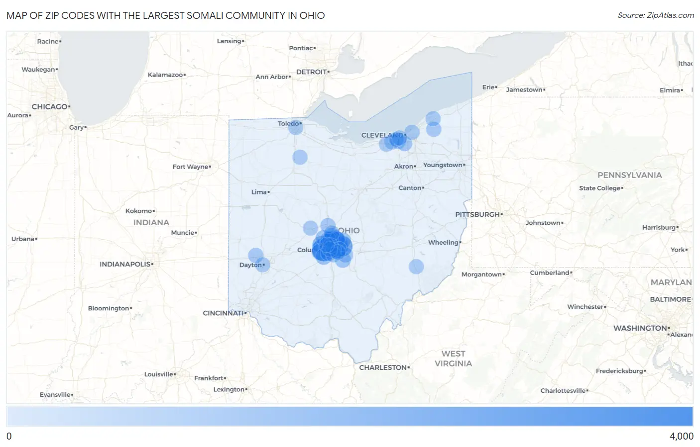 Zip Codes with the Largest Somali Community in Ohio Map
