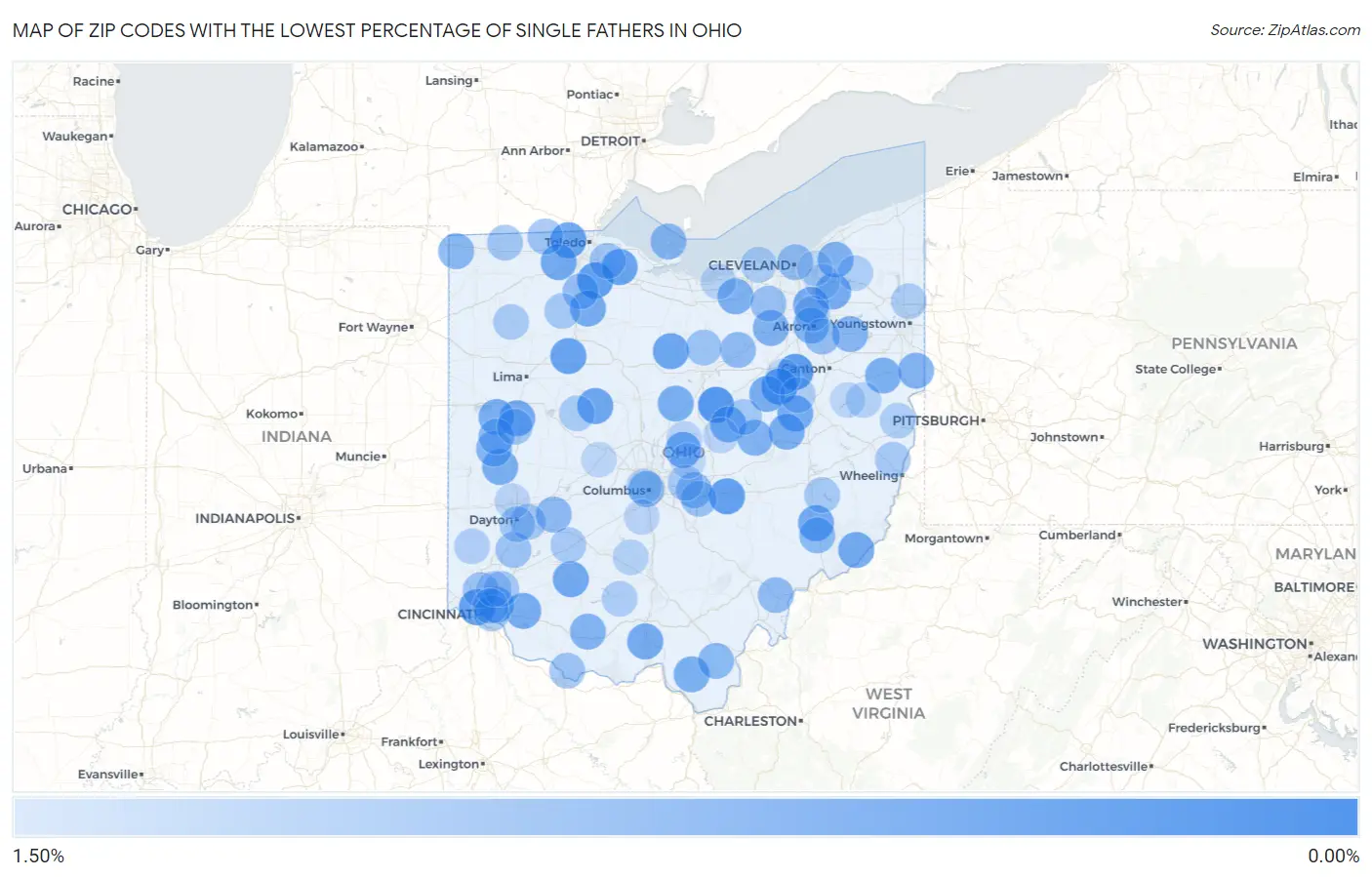 Zip Codes with the Lowest Percentage of Single Fathers in Ohio Map