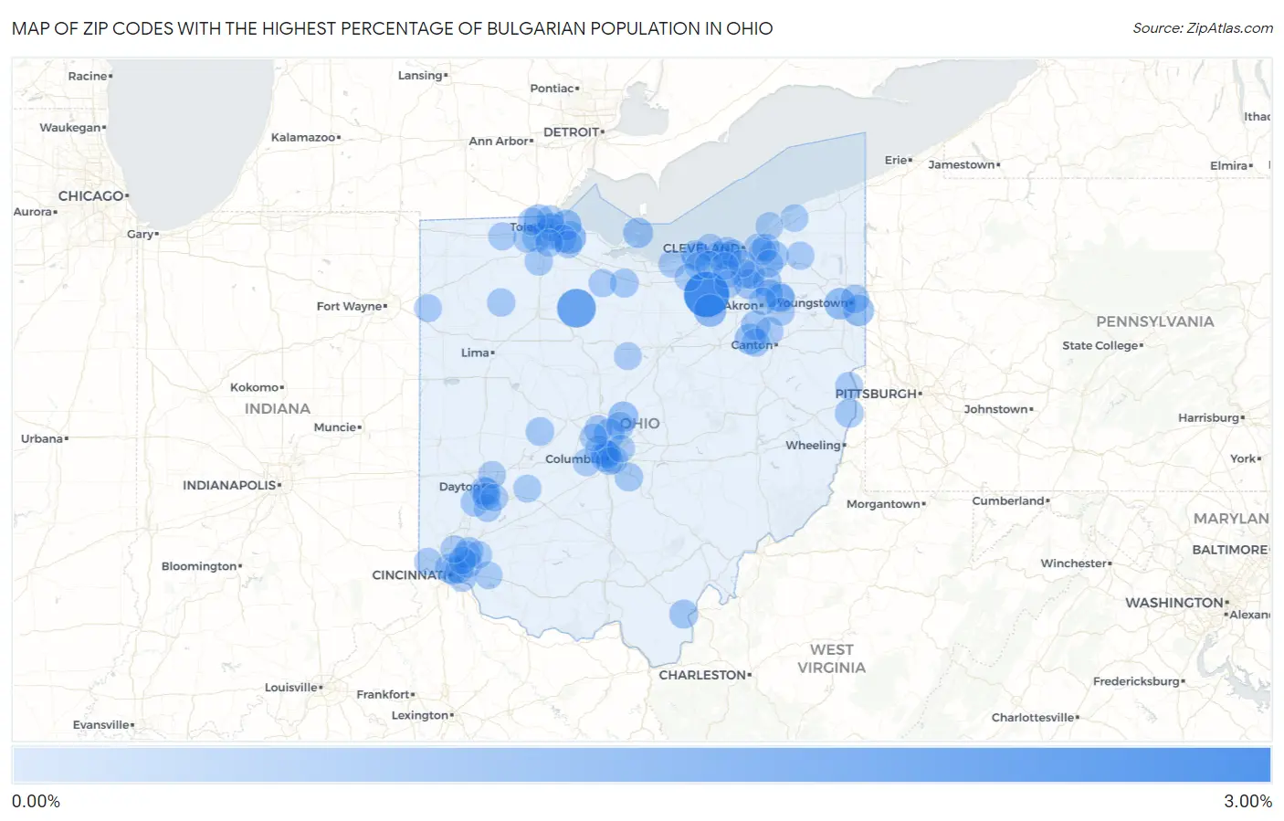 Zip Codes with the Highest Percentage of Bulgarian Population in Ohio Map