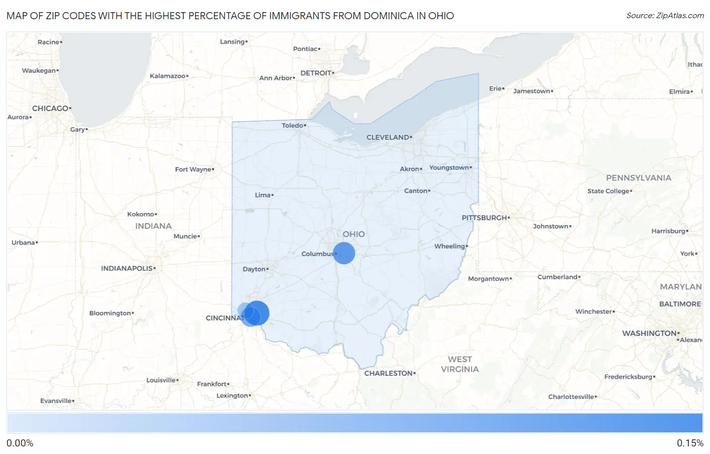 Zip Codes with the Highest Percentage of Immigrants from Dominica in Ohio Map
