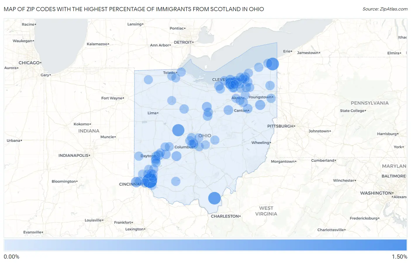 Zip Codes with the Highest Percentage of Immigrants from Scotland in Ohio Map