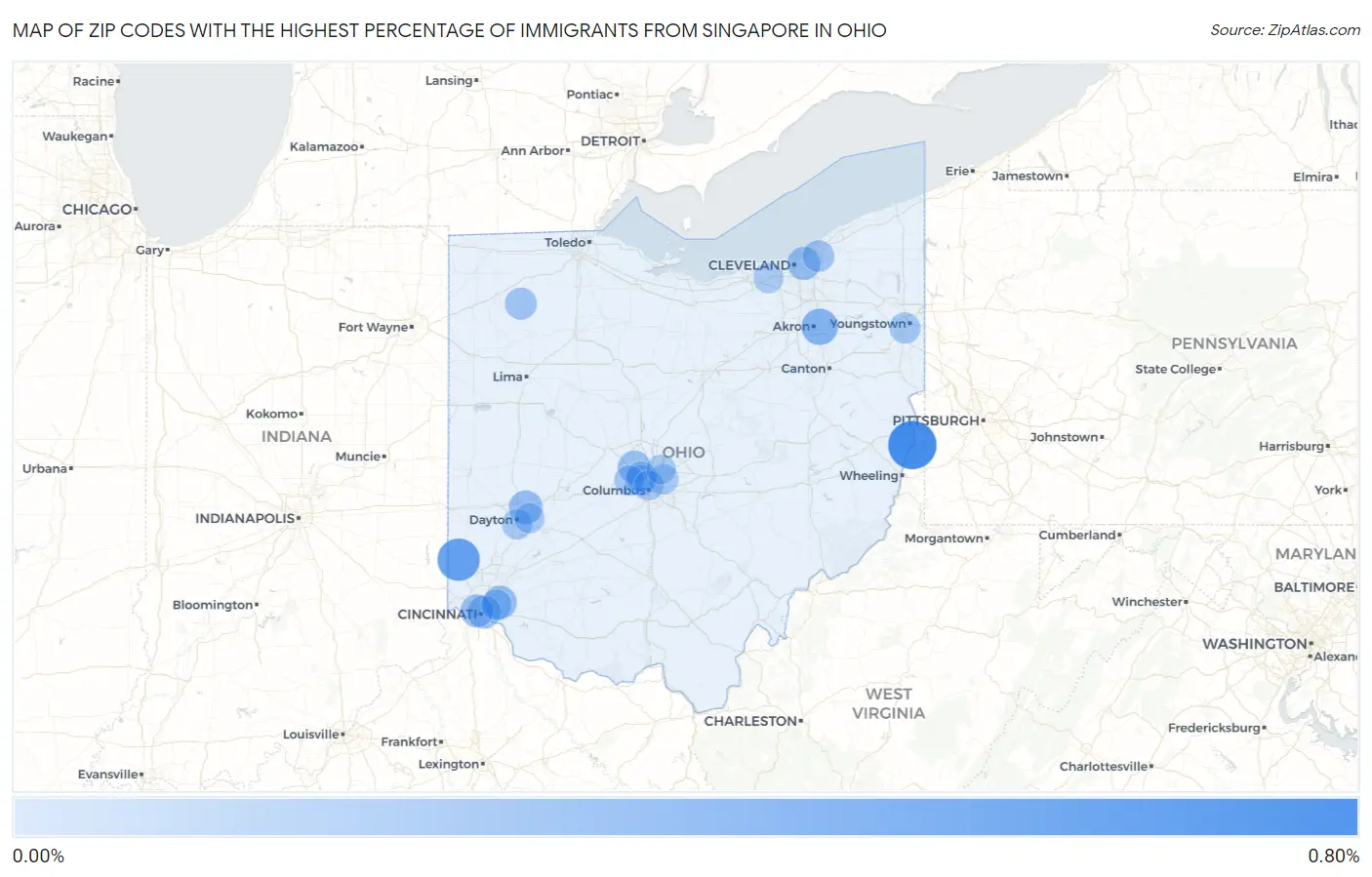 Zip Codes with the Highest Percentage of Immigrants from Singapore in Ohio Map
