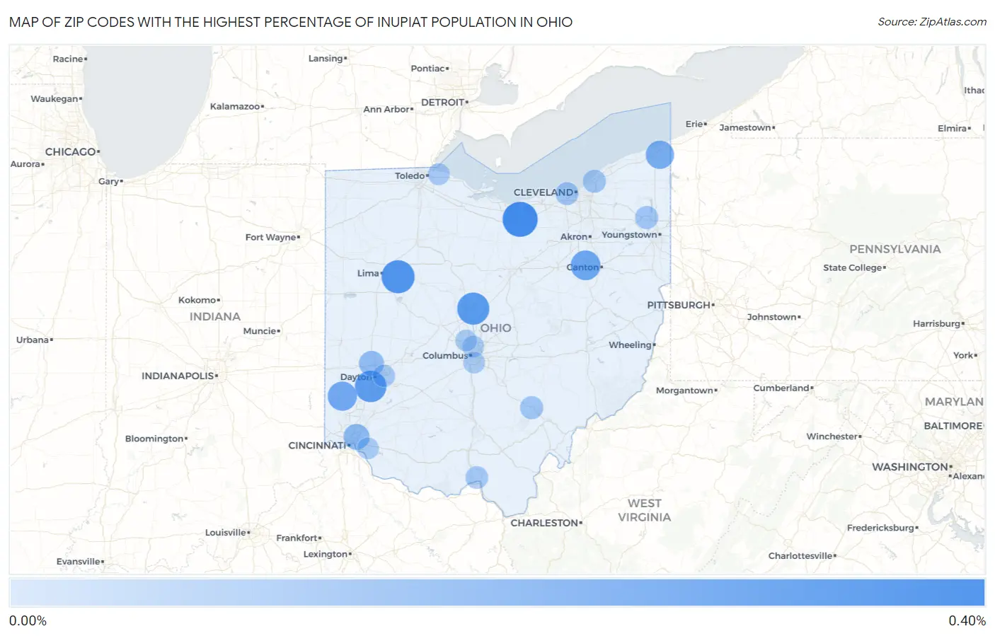 Zip Codes with the Highest Percentage of Inupiat Population in Ohio Map