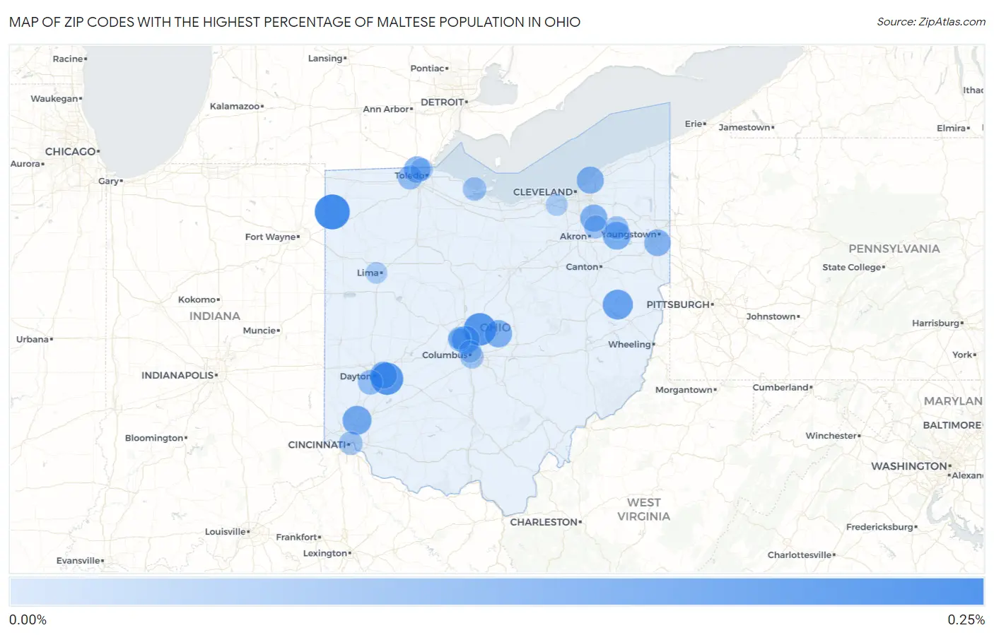 Zip Codes with the Highest Percentage of Maltese Population in Ohio Map