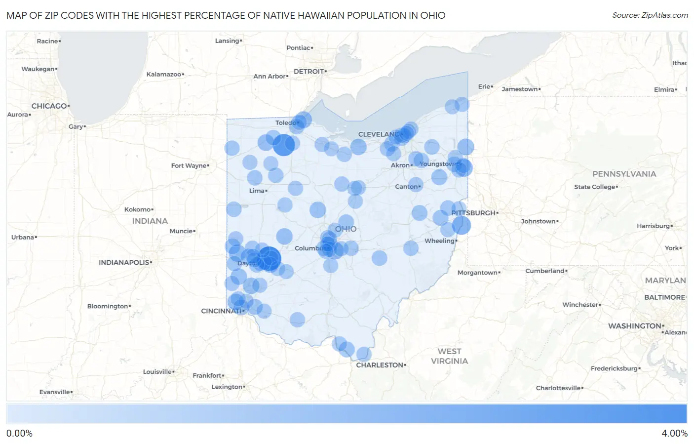 Zip Codes with the Highest Percentage of Native Hawaiian Population in Ohio Map