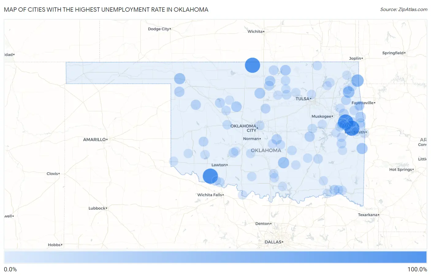 Cities with the Highest Unemployment Rate in Oklahoma Map