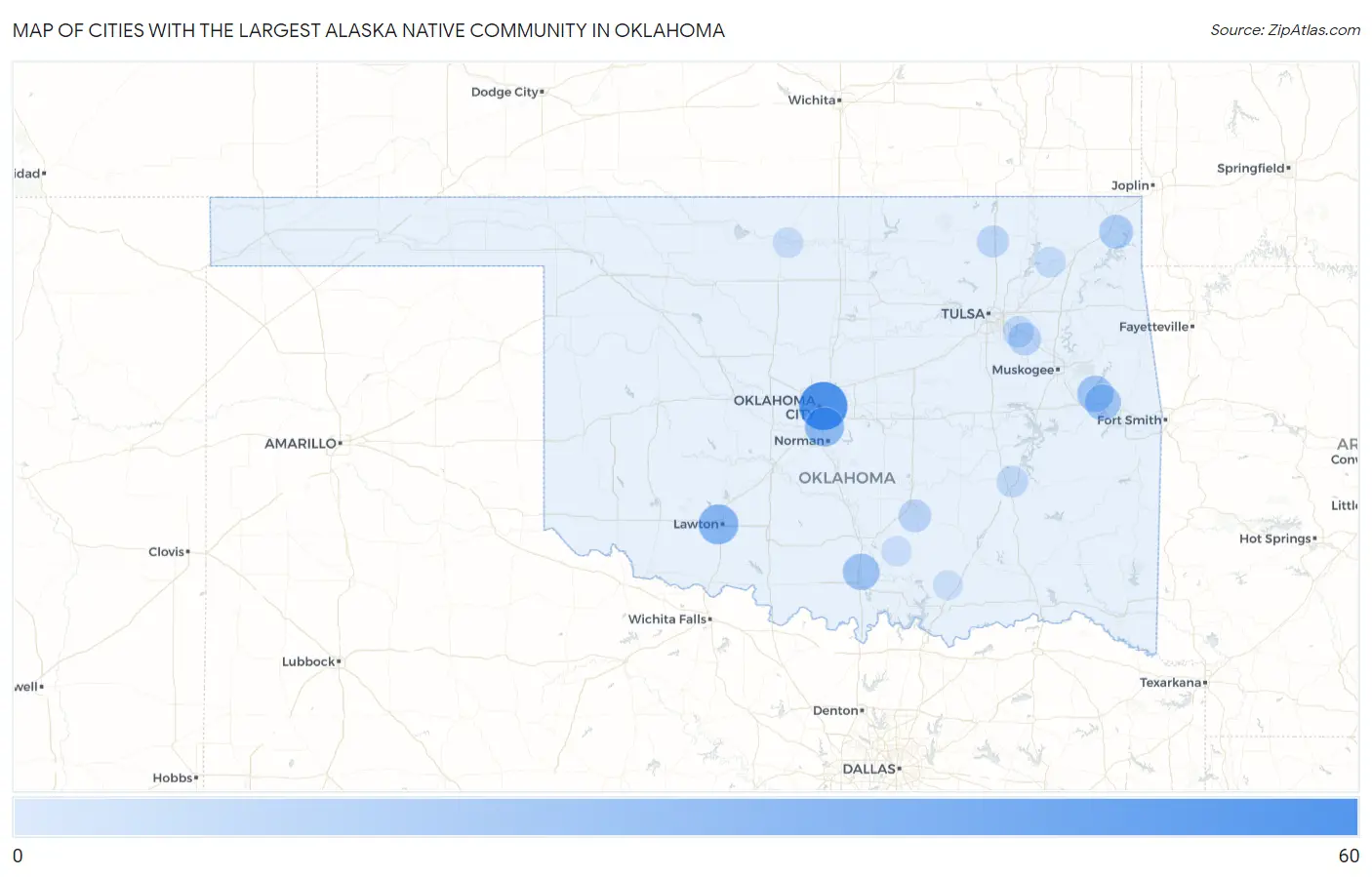 Cities with the Largest Alaska Native Community in Oklahoma Map