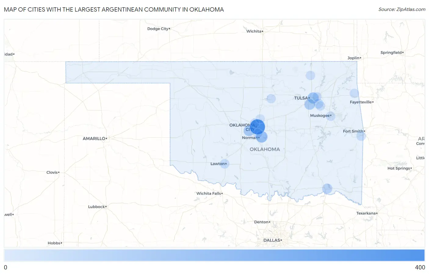 Cities with the Largest Argentinean Community in Oklahoma Map