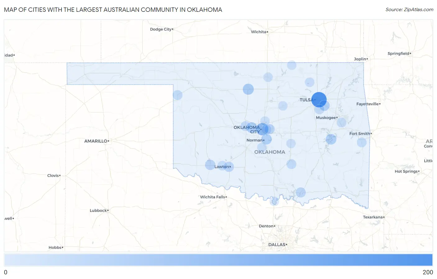 Cities with the Largest Australian Community in Oklahoma Map