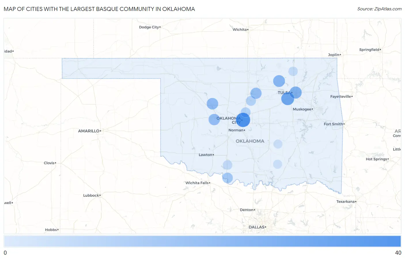 Cities with the Largest Basque Community in Oklahoma Map