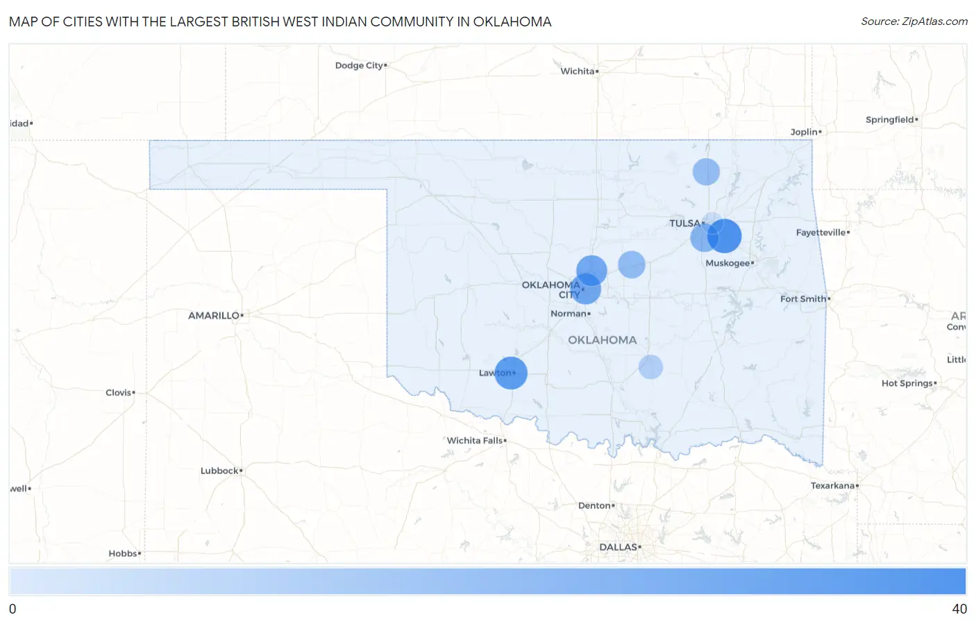 Cities with the Largest British West Indian Community in Oklahoma Map