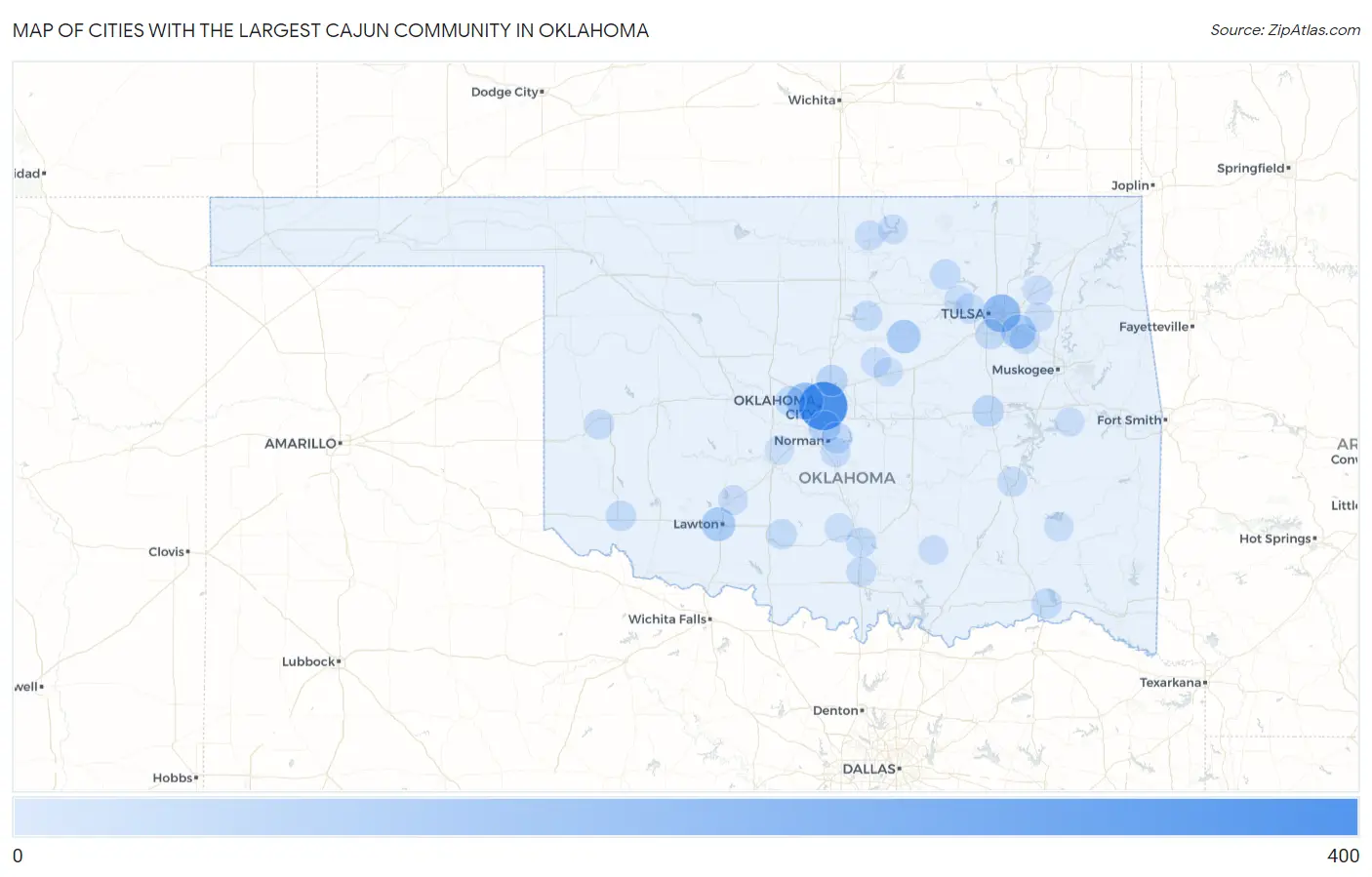 Cities with the Largest Cajun Community in Oklahoma Map