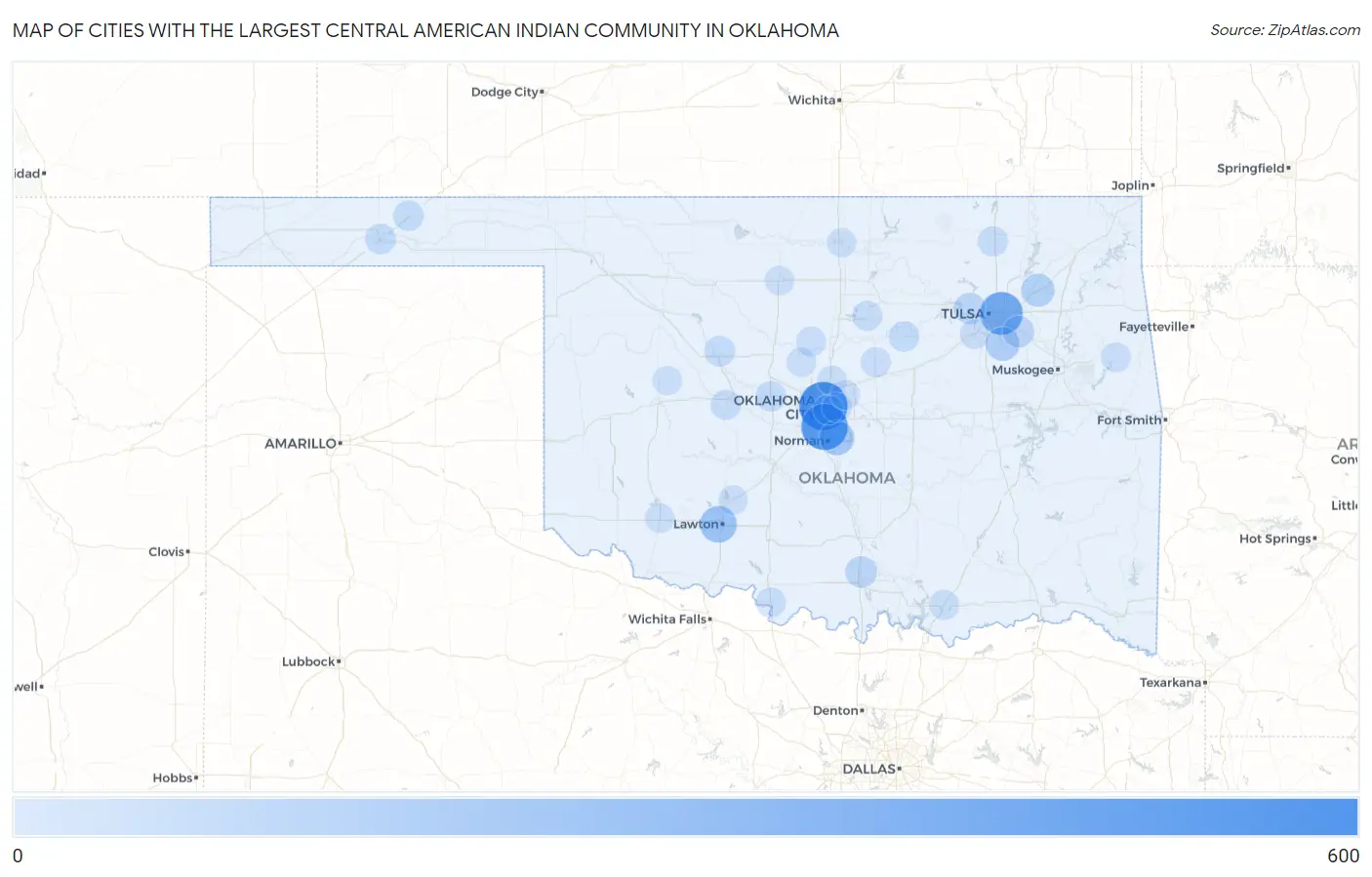 Cities with the Largest Central American Indian Community in Oklahoma Map