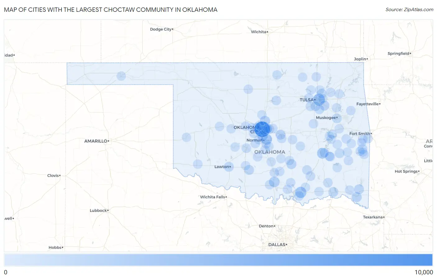 Cities with the Largest Choctaw Community in Oklahoma Map