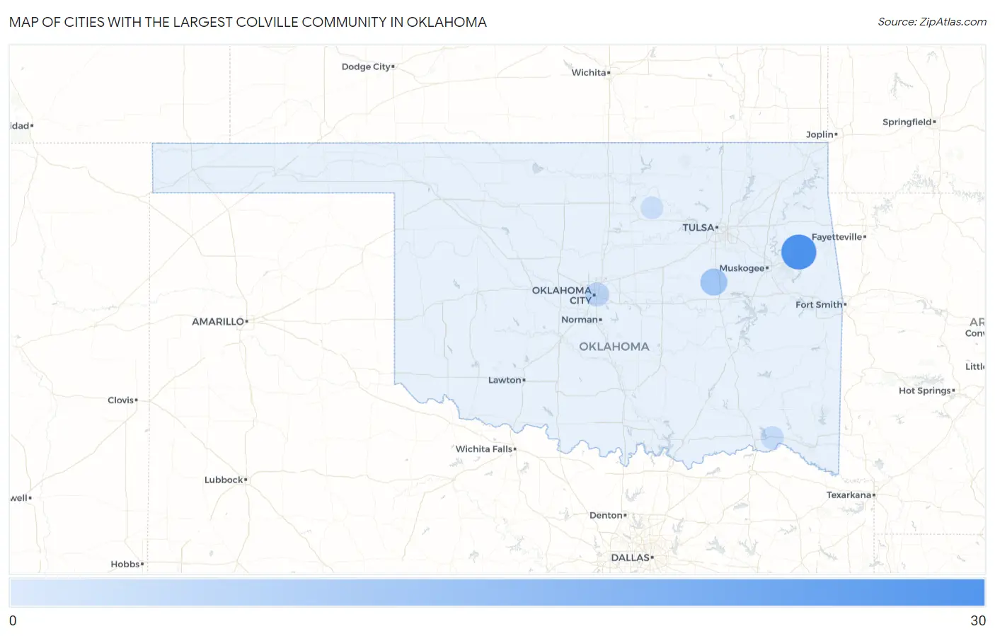Cities with the Largest Colville Community in Oklahoma Map